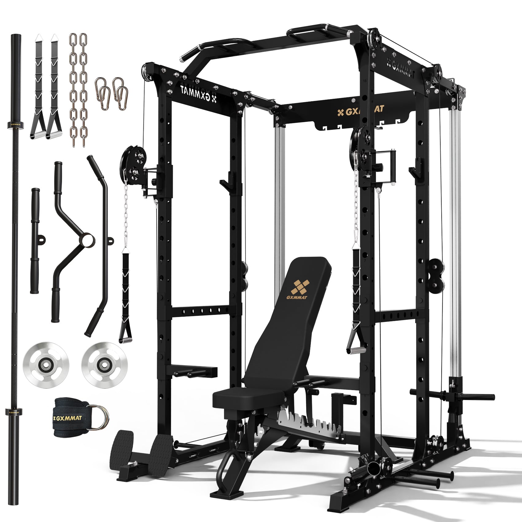 GXMMAT X6 Power Rack #package_power rack + weight bench + barbell