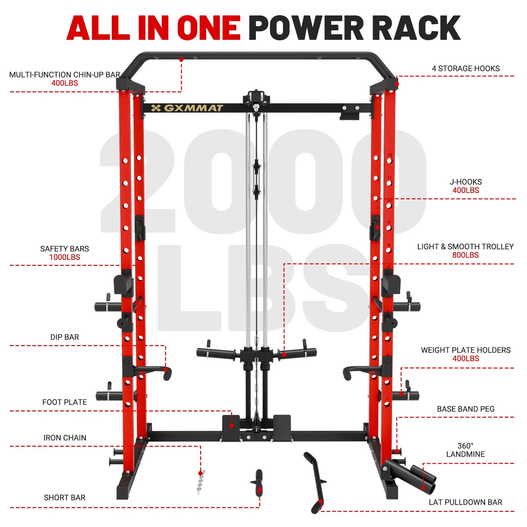 GXMMAT G5 Power Rack Accessories Red #color_red
