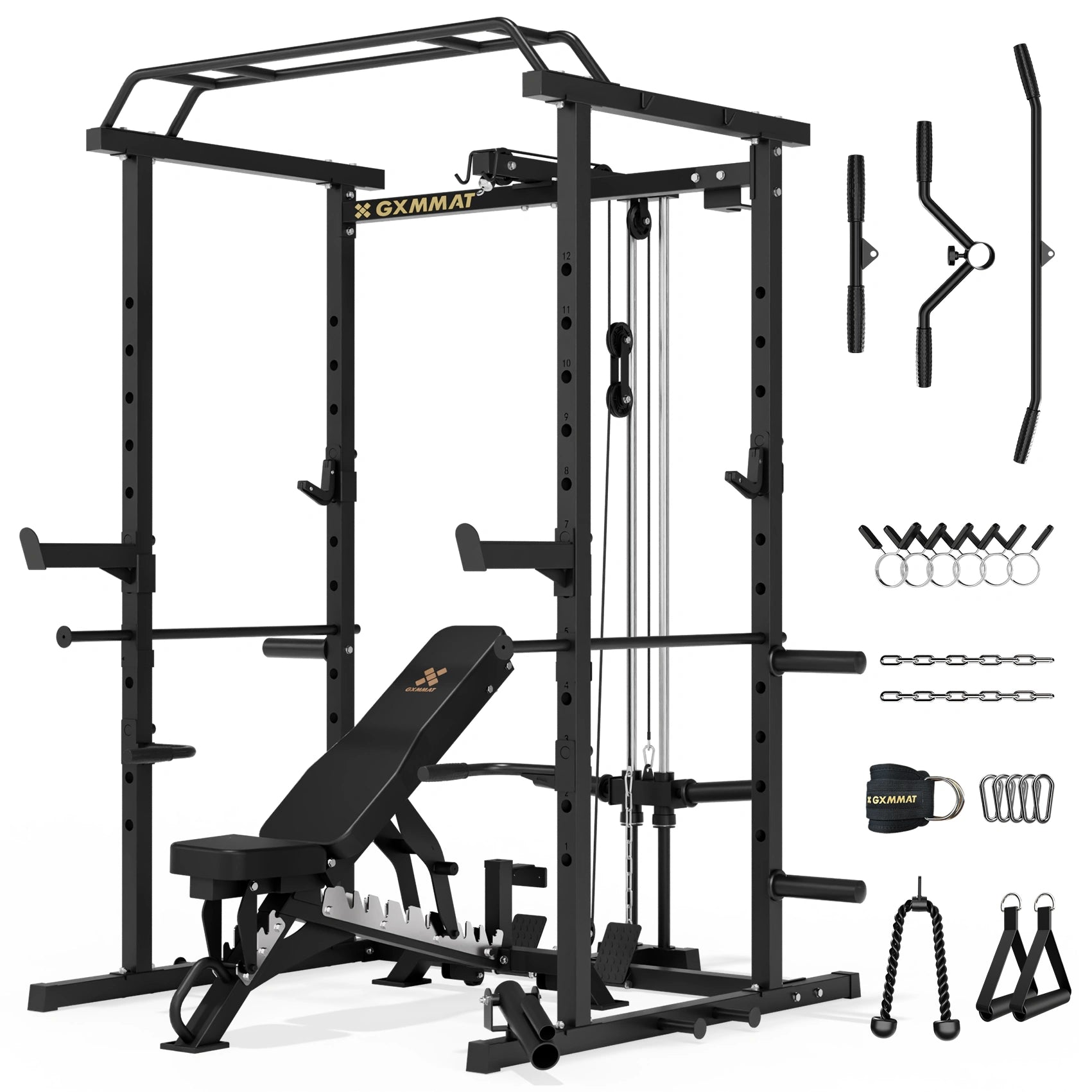 GXMMAT_G5_Power_Rack_Weight_Bench_Package_Black #color_black