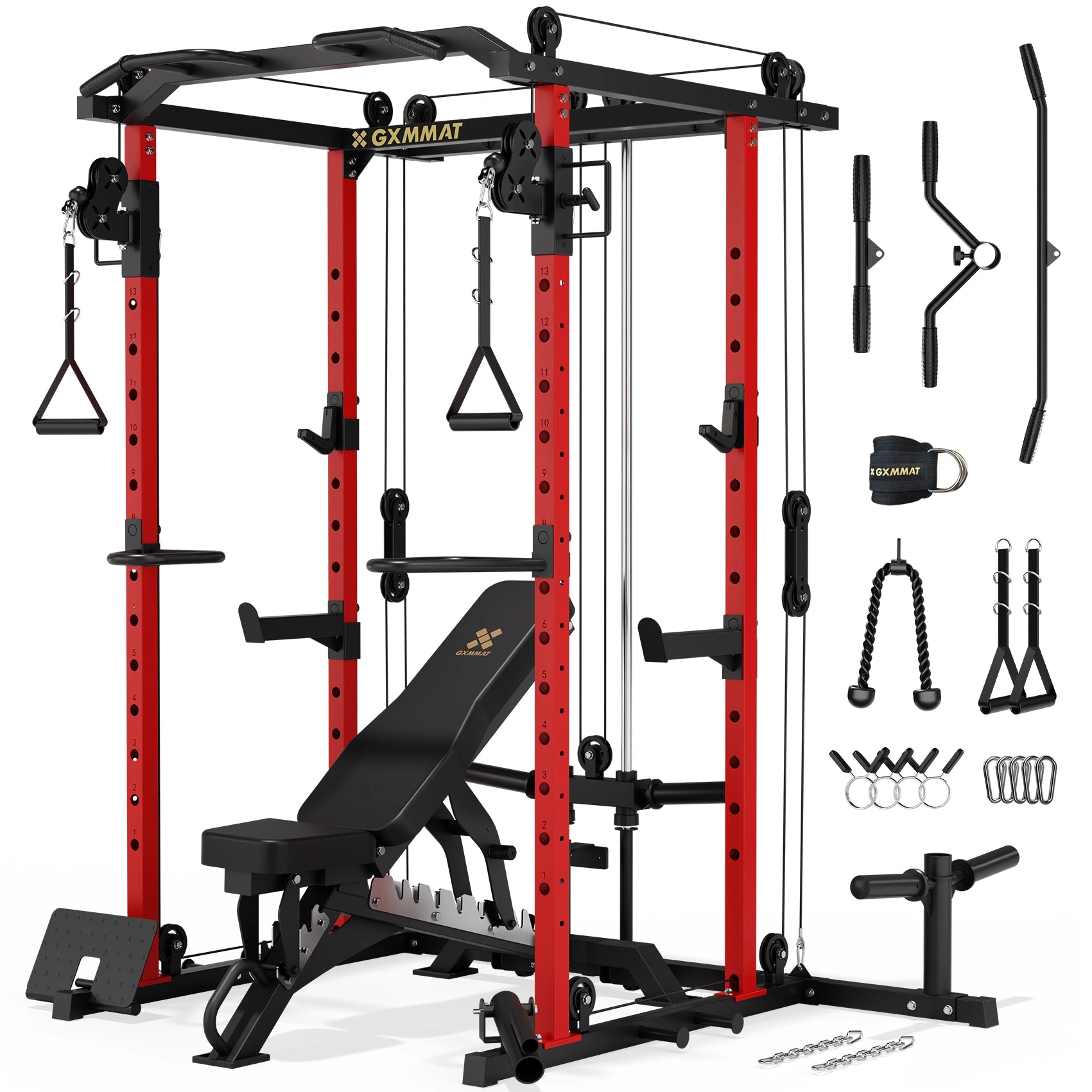 GXMMAT V6 Power Rack_Weight Bench Package Red #color_red