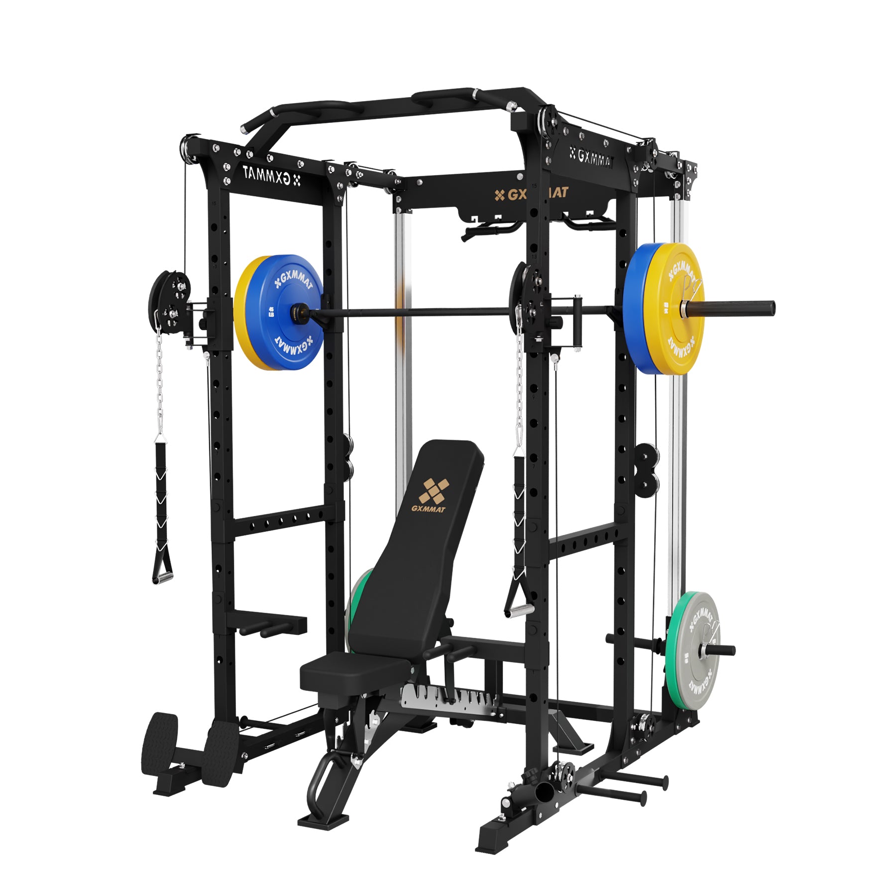 GXMMAT_X6_Power_Rack_Weight_Bench_Barbell_Bumper_Plate_Set_230lbs_Package