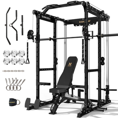 GXMMAT X6 Power Rack + Weight Bench + Barbell Package