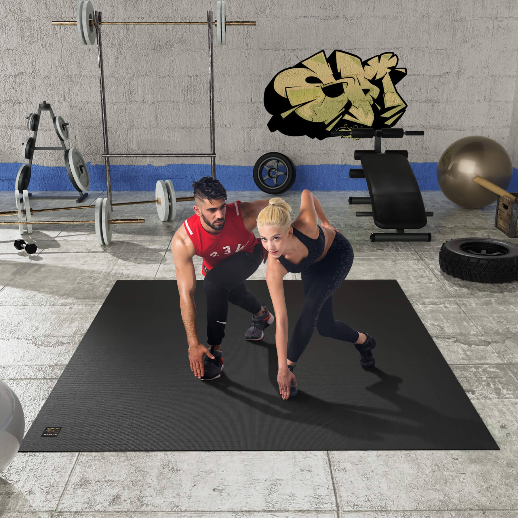 GXMMAT Large Exercise Mat 6'x8' Black #color_black