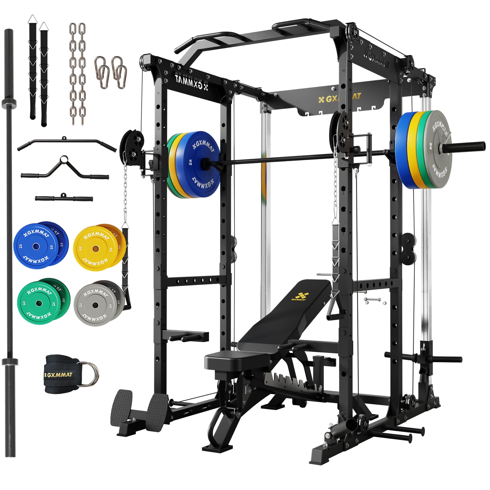 GXMMAT X6 Power Rack #GXM-X6+DC001+OB2200+WP230LBS