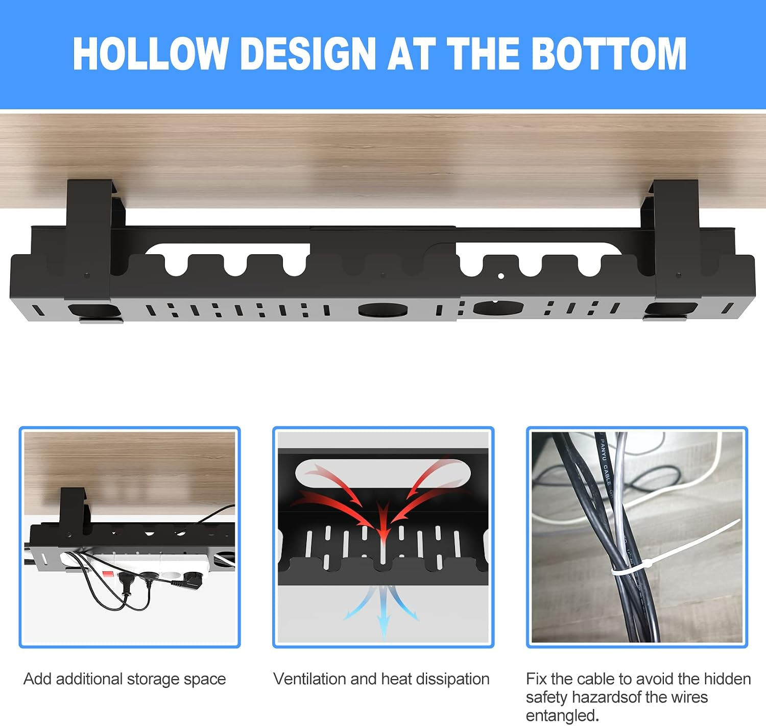 2PACKS Cable Management Under Desk Tray Adjustable Large Under Table Cord Wire Organizer for Standing Desk