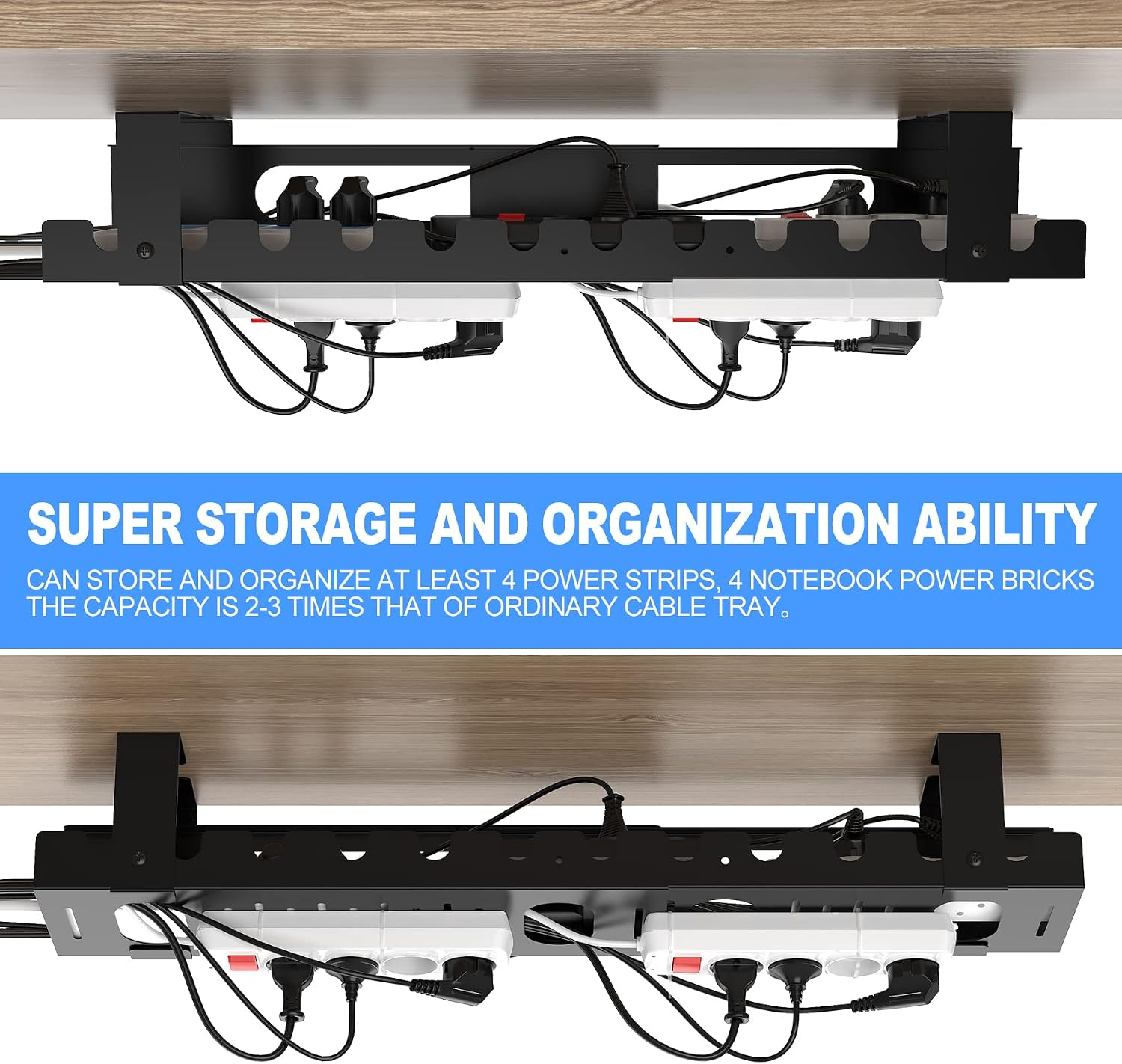 2PACKS Cable Management Under Desk Tray Adjustable Large Under Table Cord Wire Organizer for Standing Desk