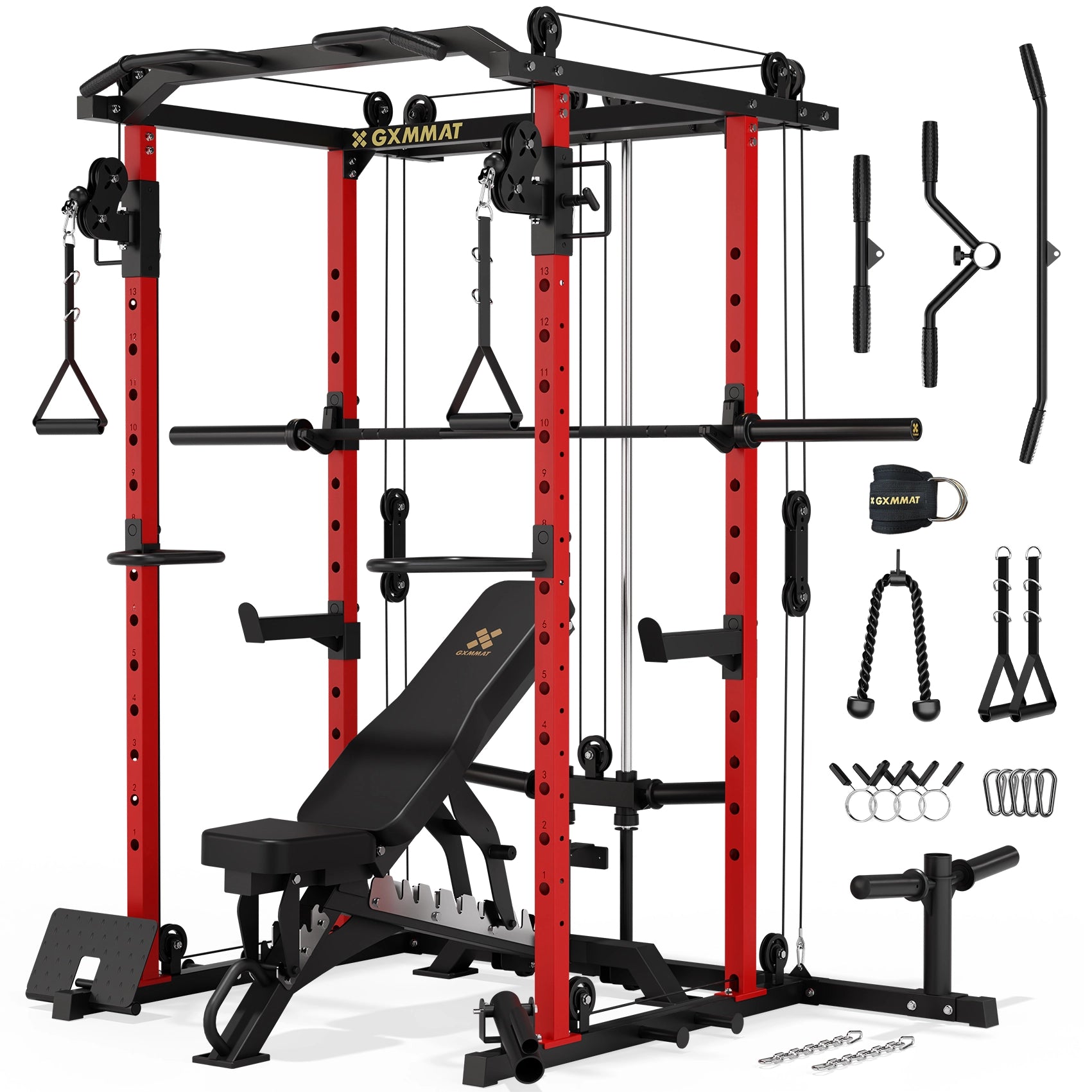 GXMMAT V6 Power Rack_Weight Bench_Barbell Package Red #color_red
