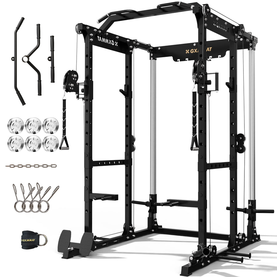 GXMMAT X6 Power Rack with Full Aluminum Pulleys