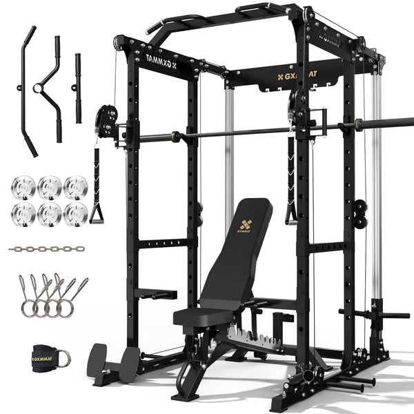 GXMMAT X6 Power Rack + Weight Bench + Barbell Package