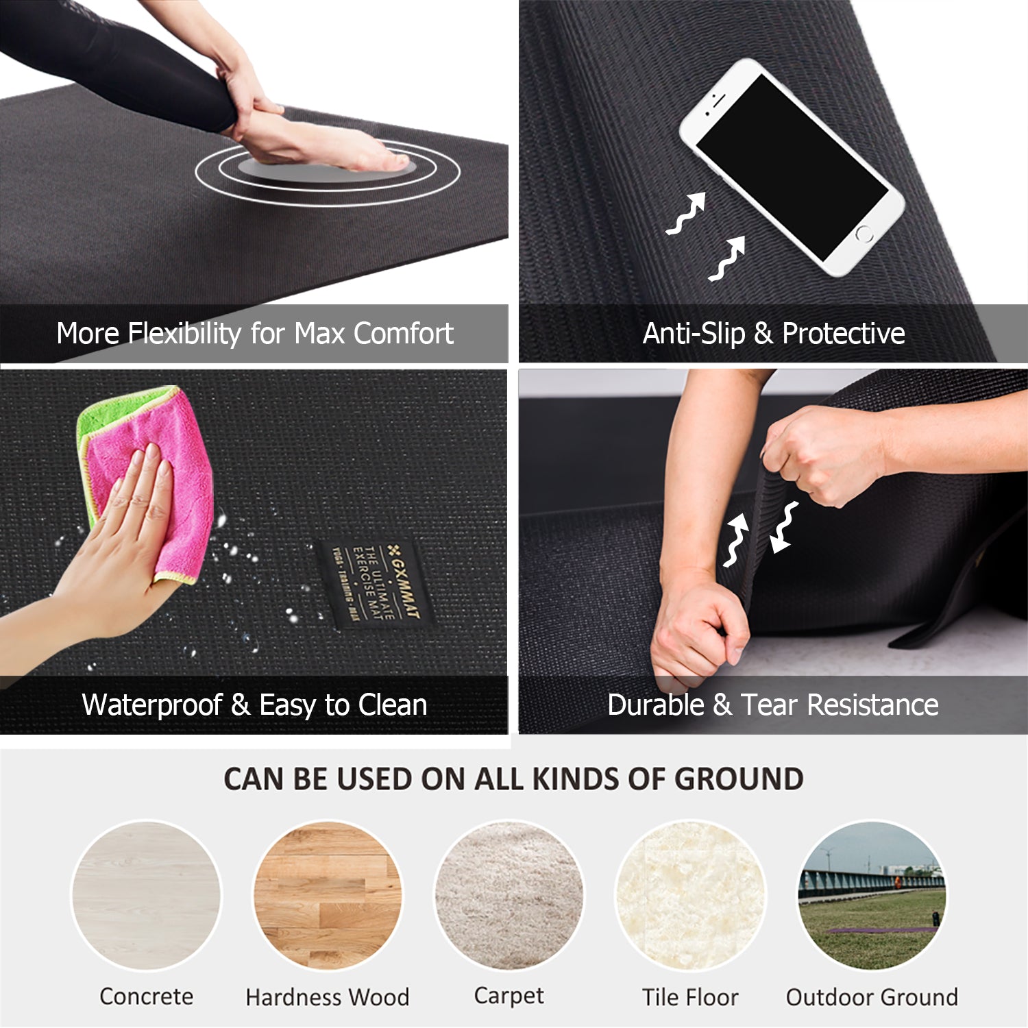 Gxmmat Large Yoga Mat with barefoot 6'x4'x7mm Thick Workout Mat for Home Gym