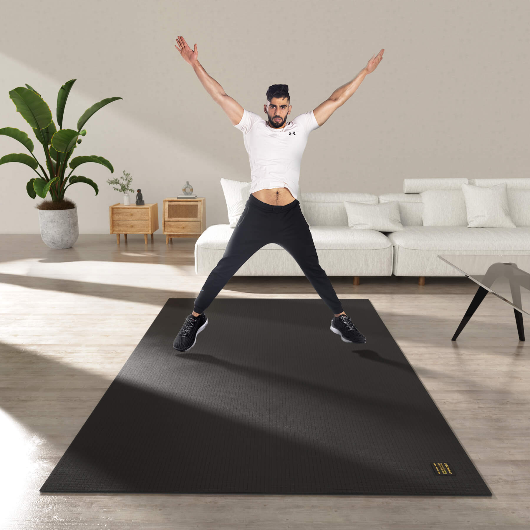 GXMMAT Large Exercise Mat 6'x4' Black #color_black